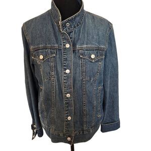 Gap Womens Button Front Western Trucker Denim Jean Jacket Dark Wash Large